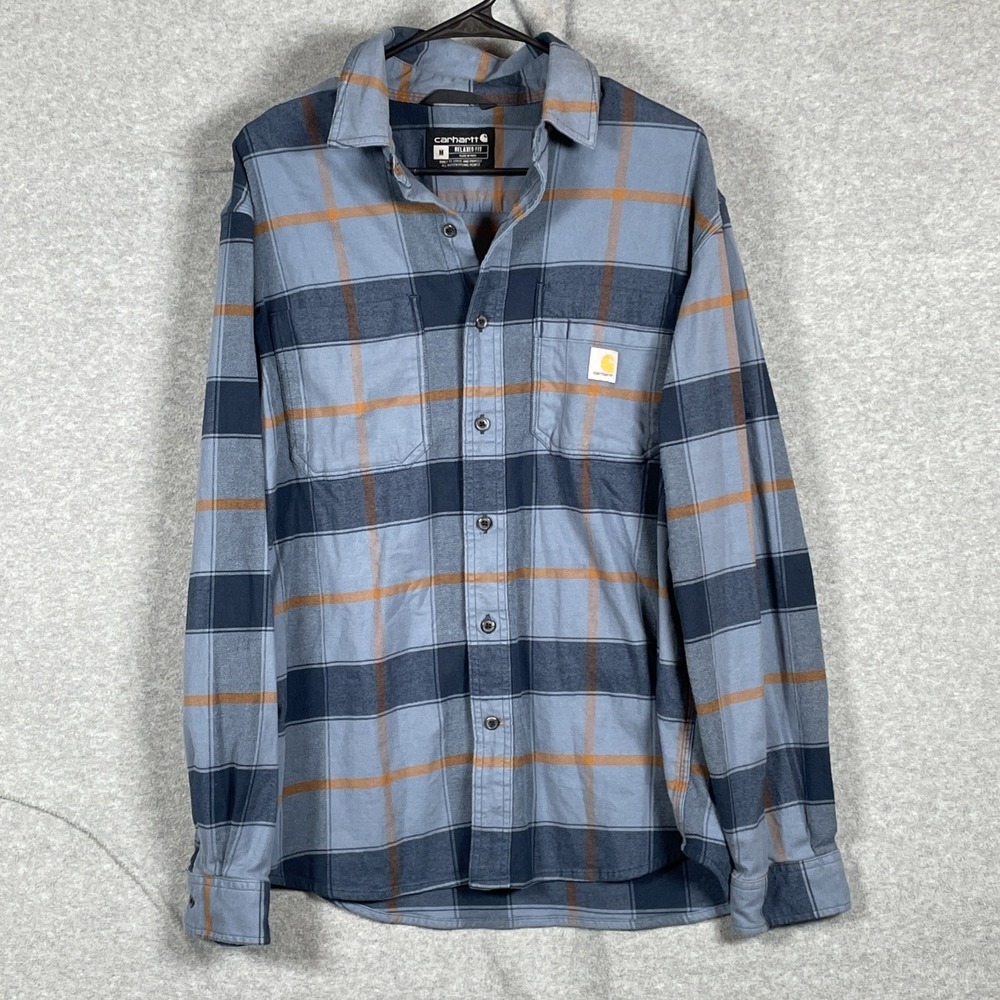 Carhartt Mens Relax Fit Flannel Long Sleeve Plaid Shirt Thundercloud Blue MEDIUM